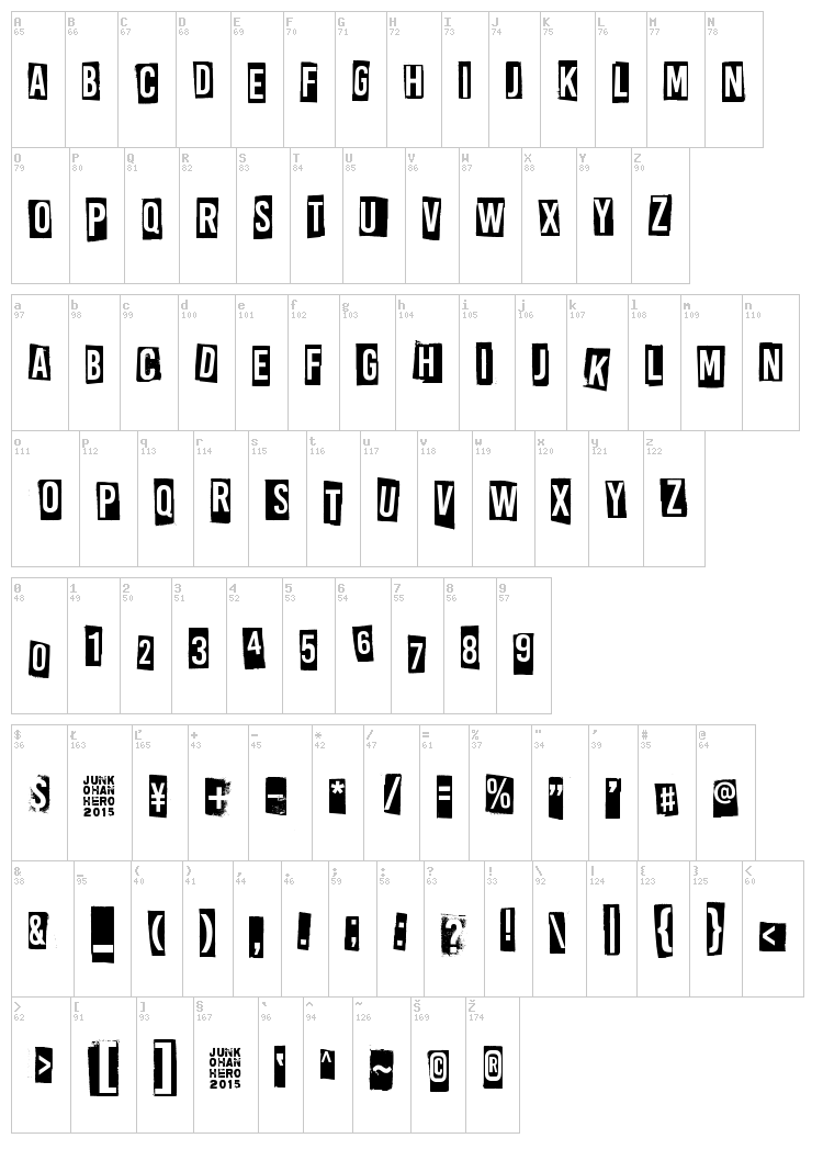 All Rights Reserved font map